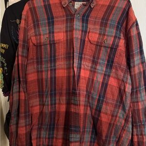 L.L. Bean Men's Red and Blue Plaid Button Down Shirt